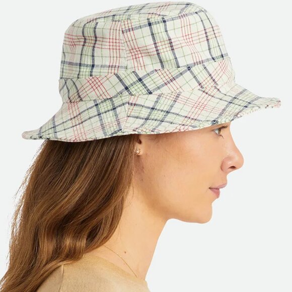 Brixton Petra Packable Bucket Hat Plaid Cream Green Navy Red Fits M-L NEW - Picture 9 of 12